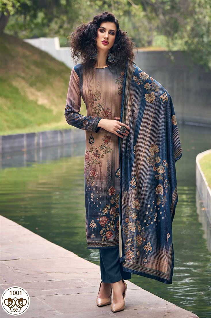 Heavy Pashmina Dress In Ethnic Blue Colour