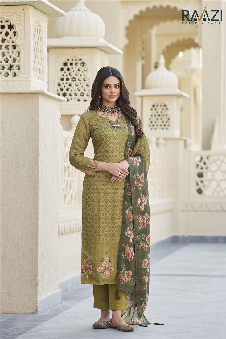 Mahendi Colour Cotton Traditional Partywear Suit