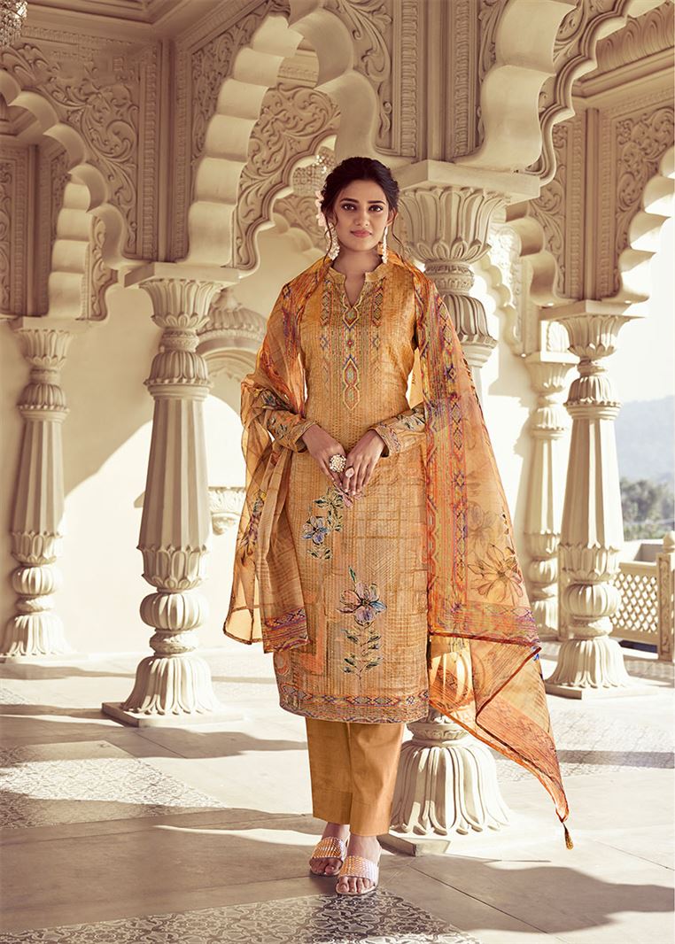 Multi Color Crochet Work Straight Salwar Suit