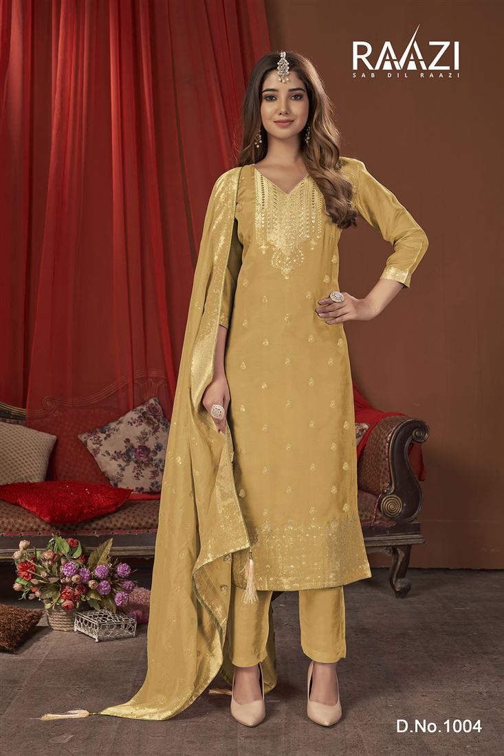 Mustard Musleen Jacquard Festival Collection Salwa