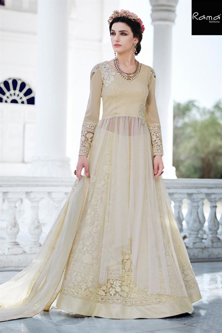 Occasion Wear Cream Color Designer Net Salwar Suit