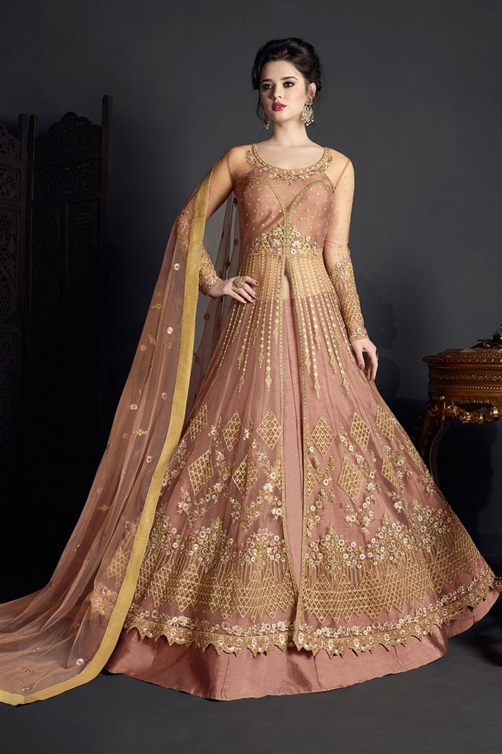 Occasion Wear Peach Color Designer Net Salwar Suit