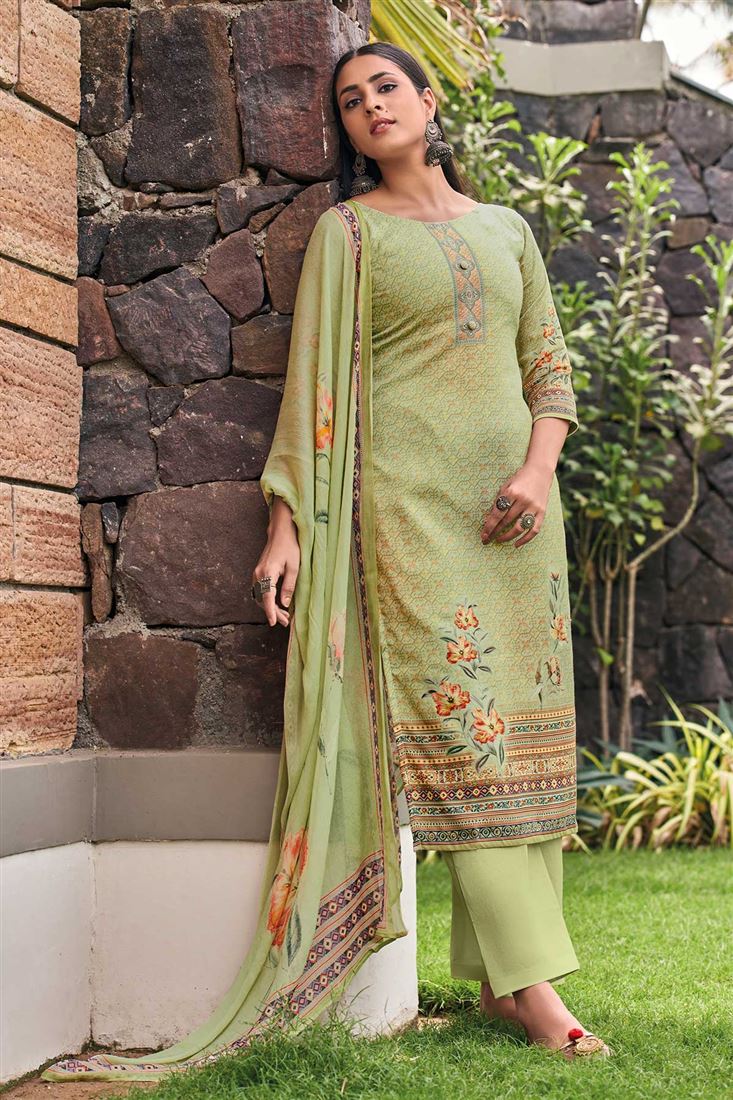 Olive Colour Dress on Jam Satin with Digital Print