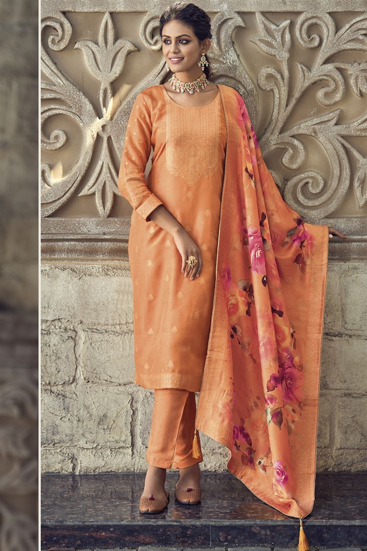 Orange Colour Musleen Silk Ethnic Salwaar Kameez