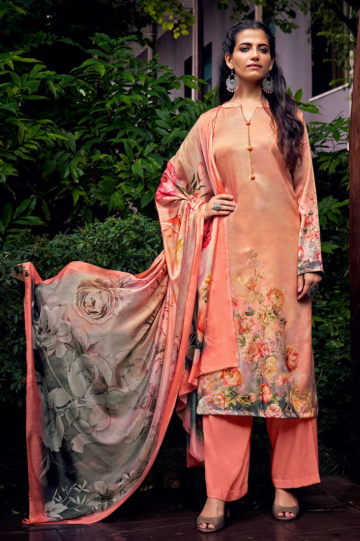 Peach Colour Beautiful Digital Print Suit