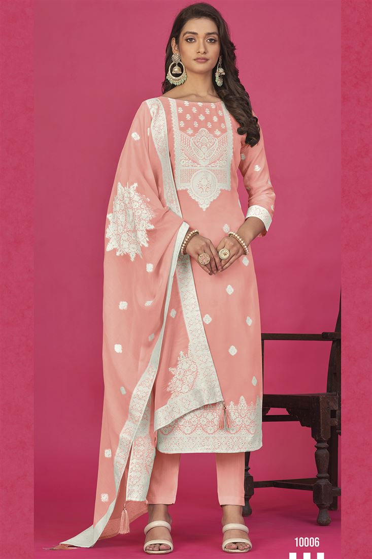 Peach Colour Partywear Ethnic Suit