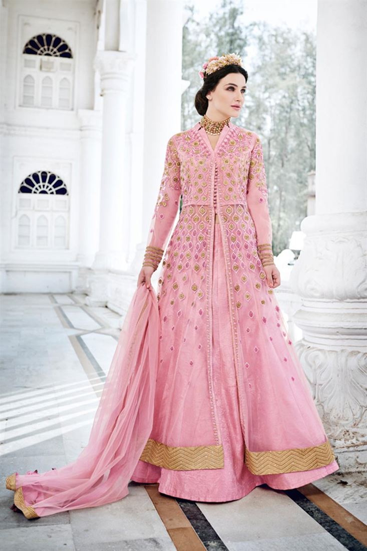 Pink Color Net Fabric Party Wear Salwar Suit