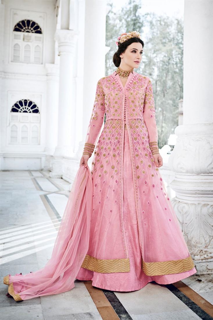 Noble Pink Embroidered Organza Salwar Suit