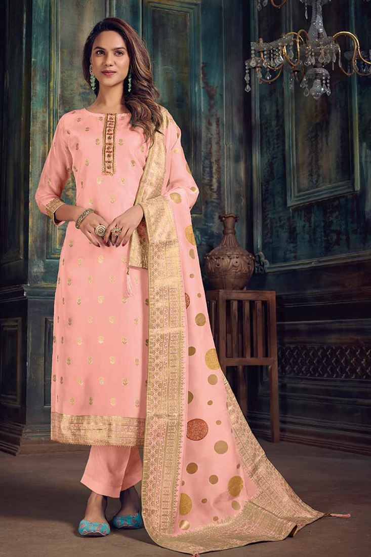 Pink Colour Bangalori Silk Woven Pattern Wedding S