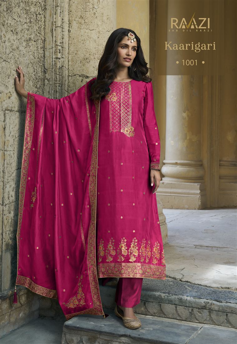 Pink Colour Ethnic Zari Work Adorable Dress