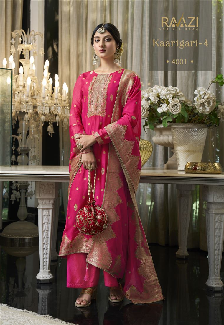 Pink Colour Ethnic Zari Work Adorable Dress