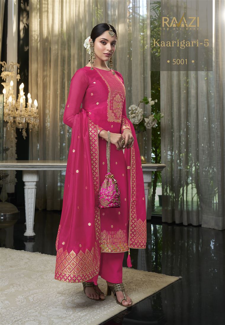 Pink Colour Ethnic Zari Work Adorable Dress