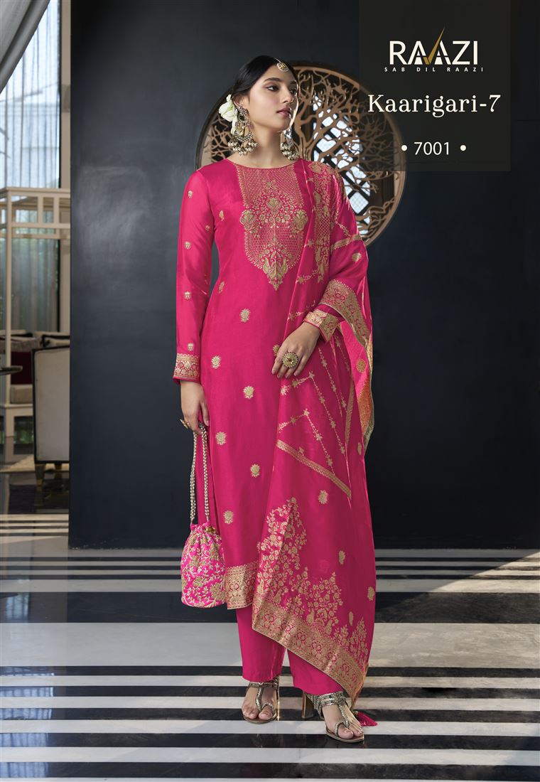 Pink Colour Ethnic Zari Work Adorable Dress