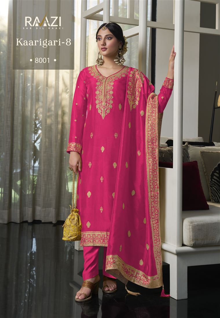 Pink Colour Ethnic Zari Work Adorable Dress