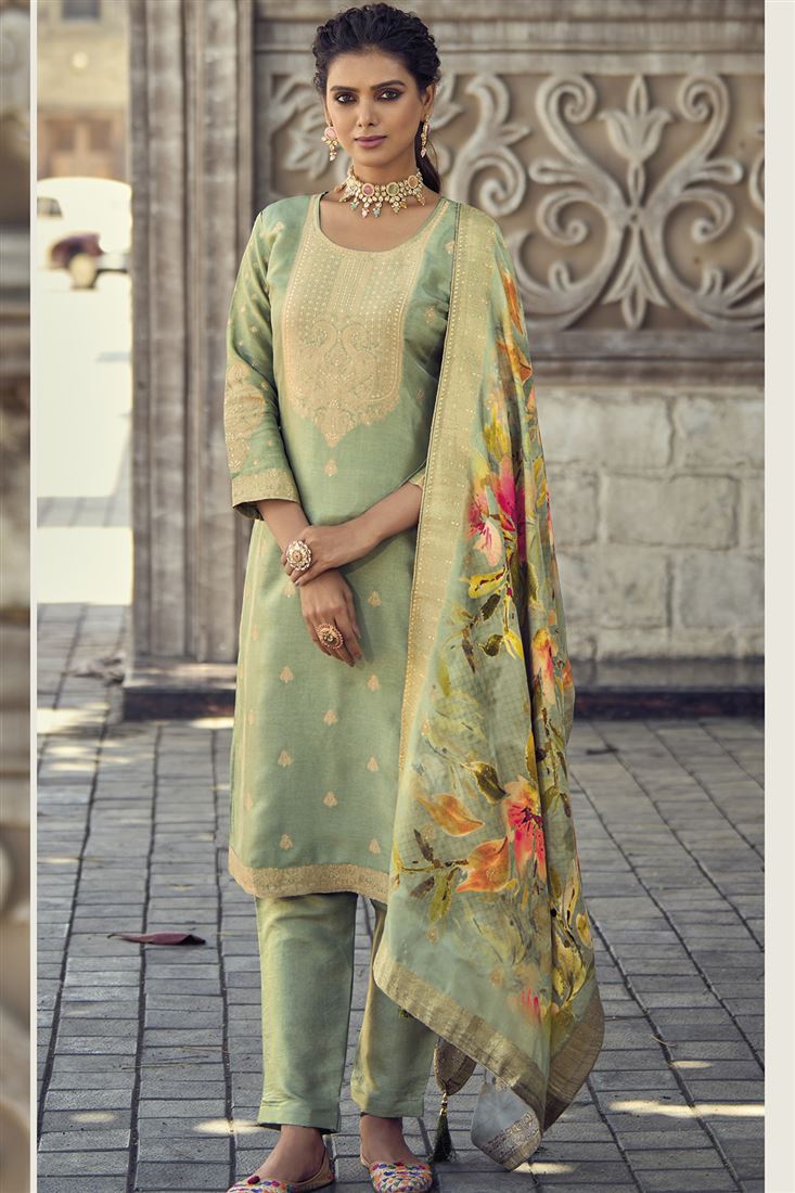 Pista Colour Musleen Silk Ethnic Salwaar Kameez