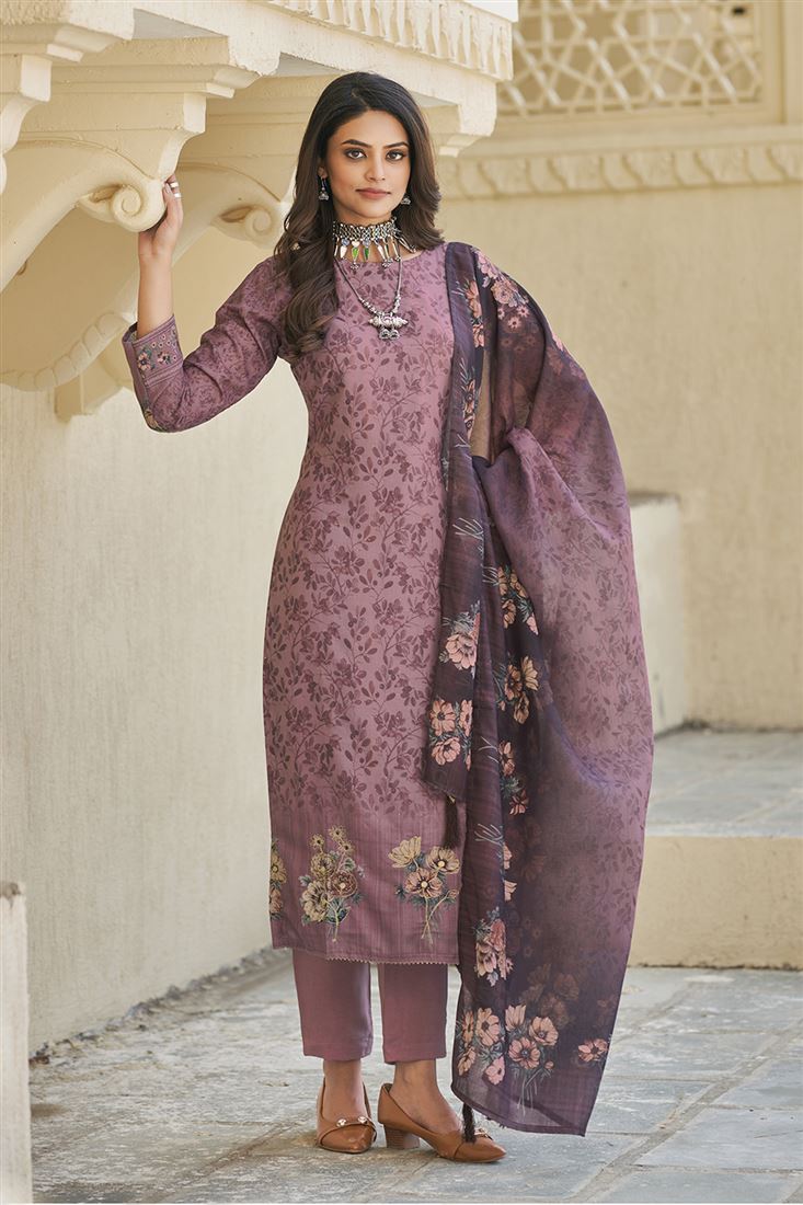 Purple Colour Cotton Traditional Partywear Suit