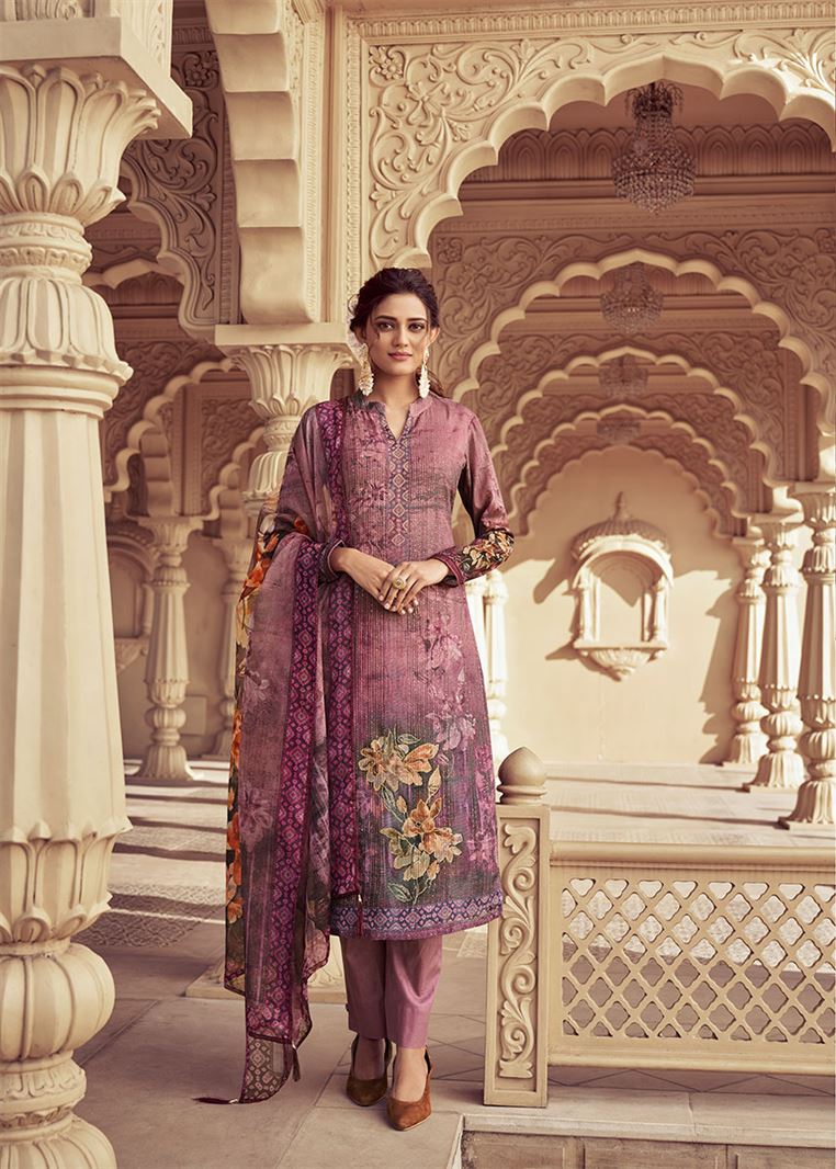 Purple Colour Salwaar Kameez with Gold Work