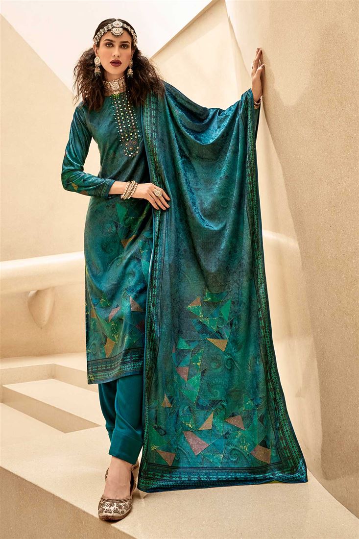 Rama Colour Winter Salwaar Kameez with Embroidery 