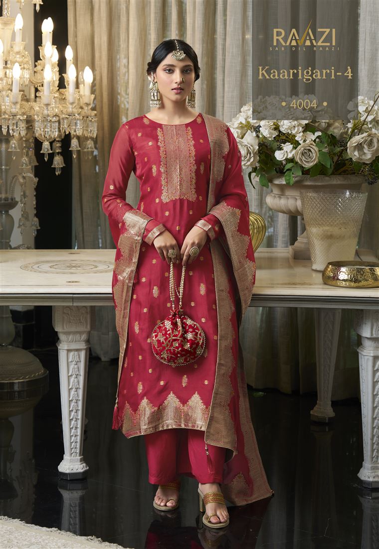 Red Colour Ethnic Zari Work Adorable Dress