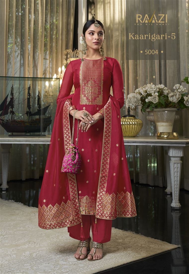 Red Colour Ethnic Zari Work Adorable Dress