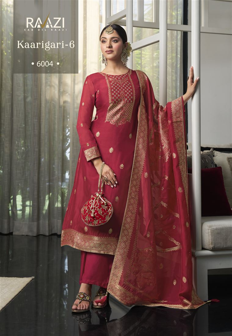 Red Colour Ethnic Zari Work Adorable Dress