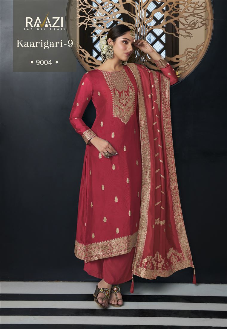 Red Colour Ethnic Zari Work Adorable Dress