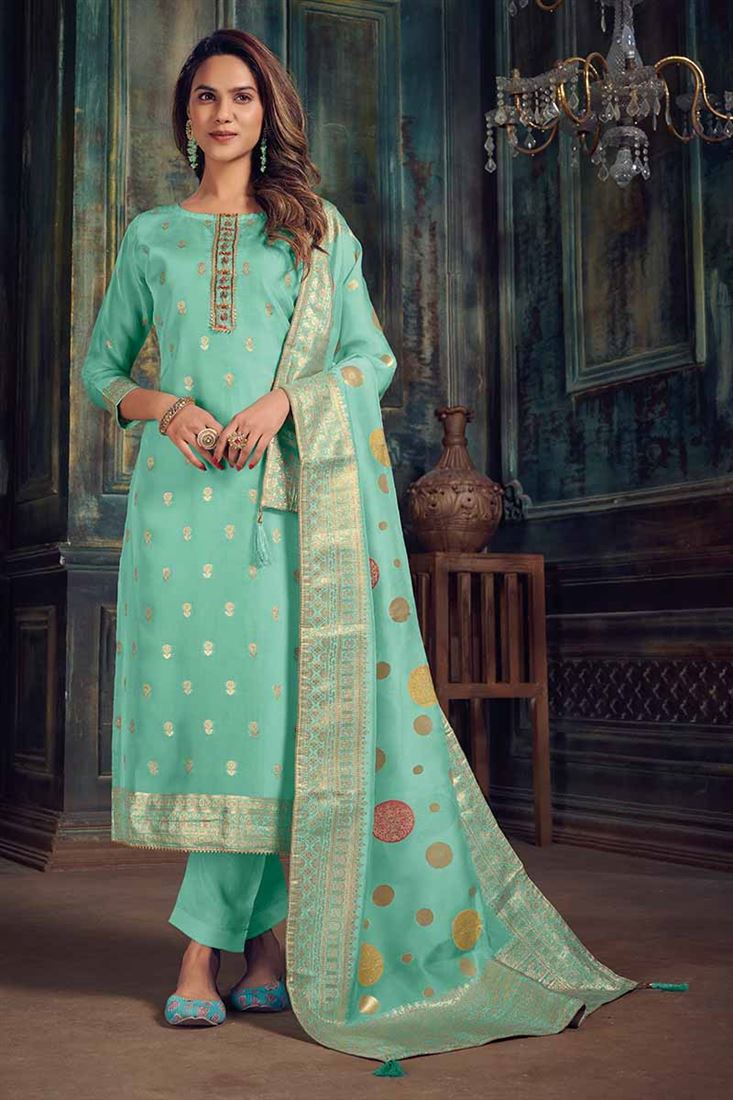 Sea Green Colour Bangalori Silk Woven Pattern Wedd