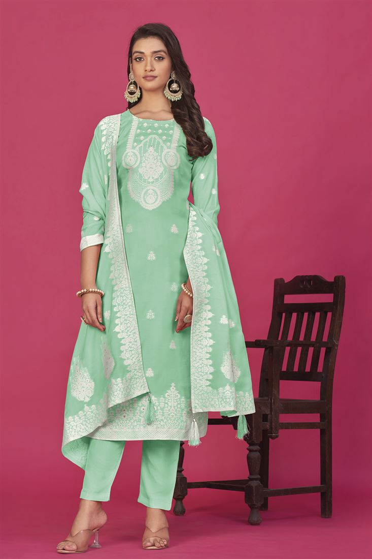 Sea Green Colour Ethnic Organic Fabric Dress