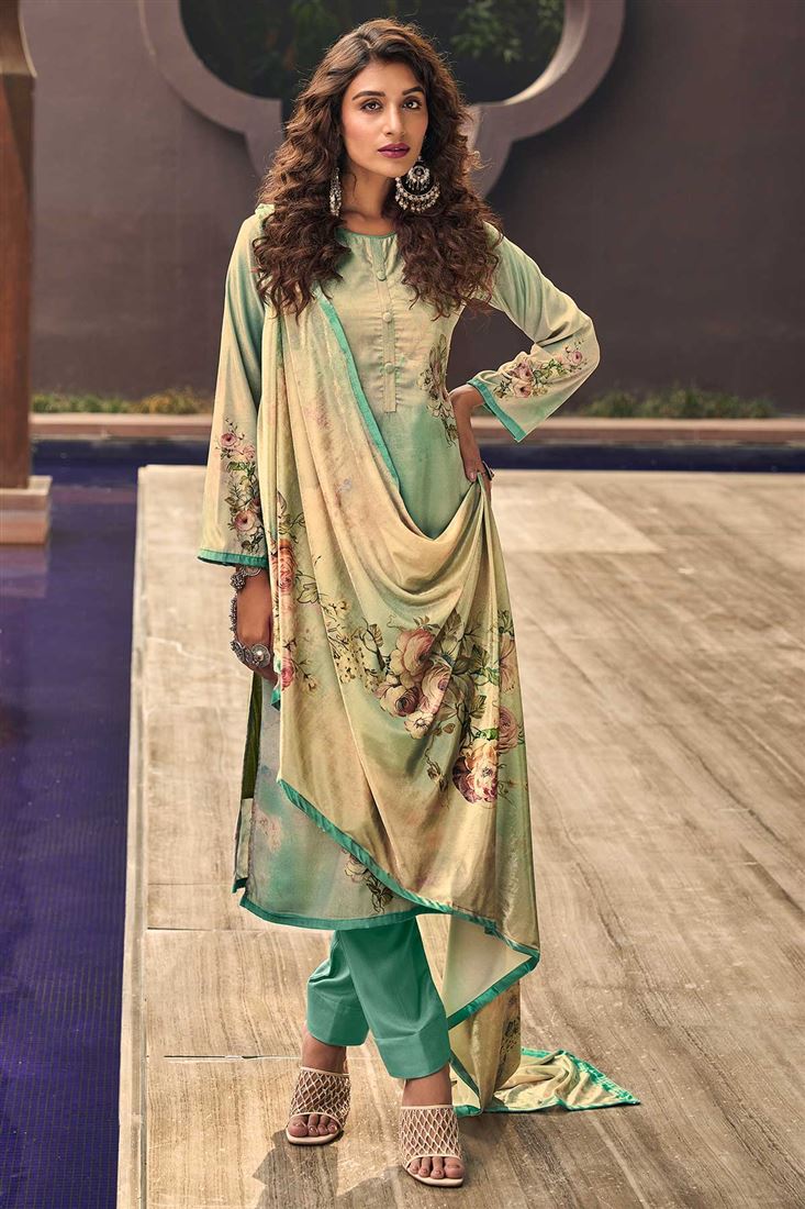 Sea Green Salwaar Kameez in Velvet with Beautiful 