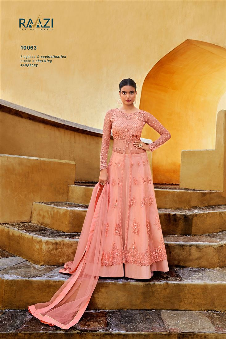 Smart Party Wear Peach Colour Dress on Soft Net