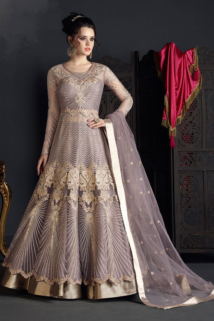 Violet Color Net Fabric Party Wear Salwar Suit