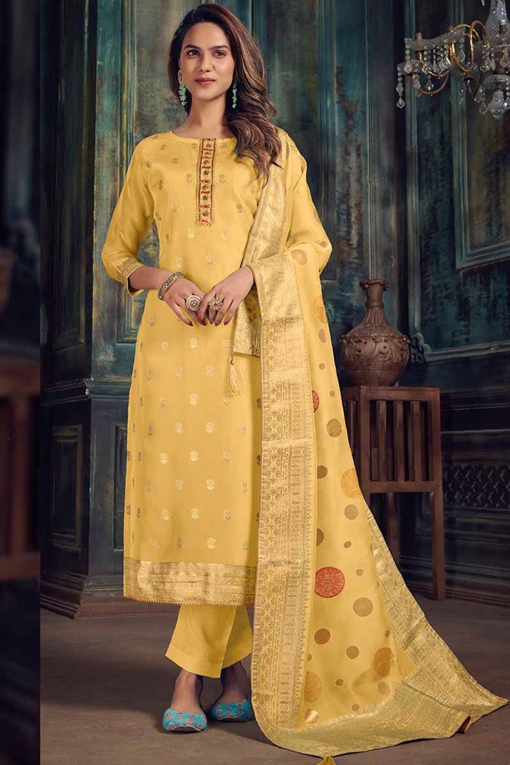 Yellow Colour Bangalori Silk Woven Pattern Wedding