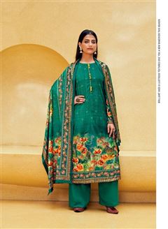 Beauutiful Sea Green Velvet Dress With Digital Pri