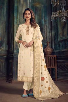 Cream Colour Bangalori Silk Woven Pattern Wedding 