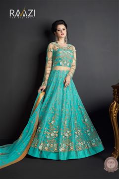 Cyan Color Net Fabric Party Wear Salwar Suit