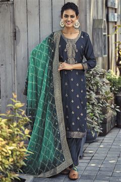 Ethnic Grey Colour Jacquard Silk Salwaar Kameez
