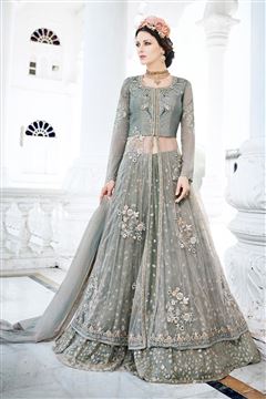 Fancy Work Grey Color Party Wear Net Salwar Kameez