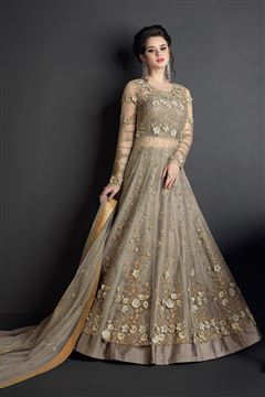 Fancy Work Grey Color Party Wear Net Salwar Suit