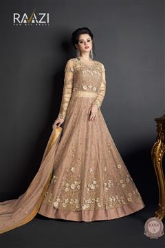 Fancy Work Peach Color Party Wear Net Salwar Suit