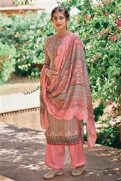 Girlish Pink Dress in Satin Fabric and Heavy Embro