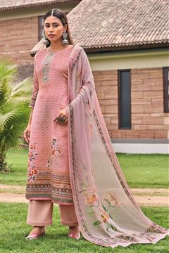 Girlish Pink Satin Salwaar Kameez with Digital Pri