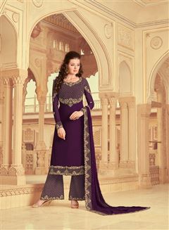 Glaceful Designer Wine Colour Heavy Embroidered Su