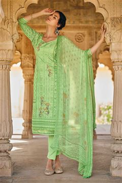 Green Colour Ethnic Cotton Dress for Girls