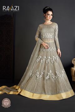 Grey Color Net Fabric Party Wear Salwar Kameez