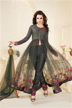 Grey Color Silk And Net Occasion Wear Salwar Suit