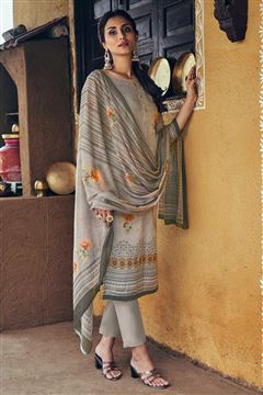 Grey Colour Dress in Pure Lawn Cotton Fabric