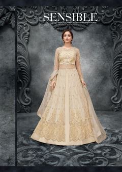 Heavy Cream Dress With Sophesticated Floral Embroi