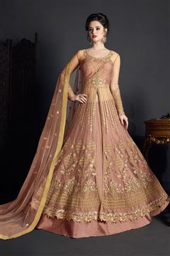 Occasion Wear Peach Color Designer Net Salwar Suit