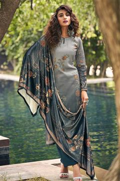 Pashmina Digital Print Dress In Teal Blue Colour