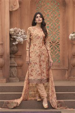 Peach Colour Muslin Fabric Girlish Salwaar Kameez